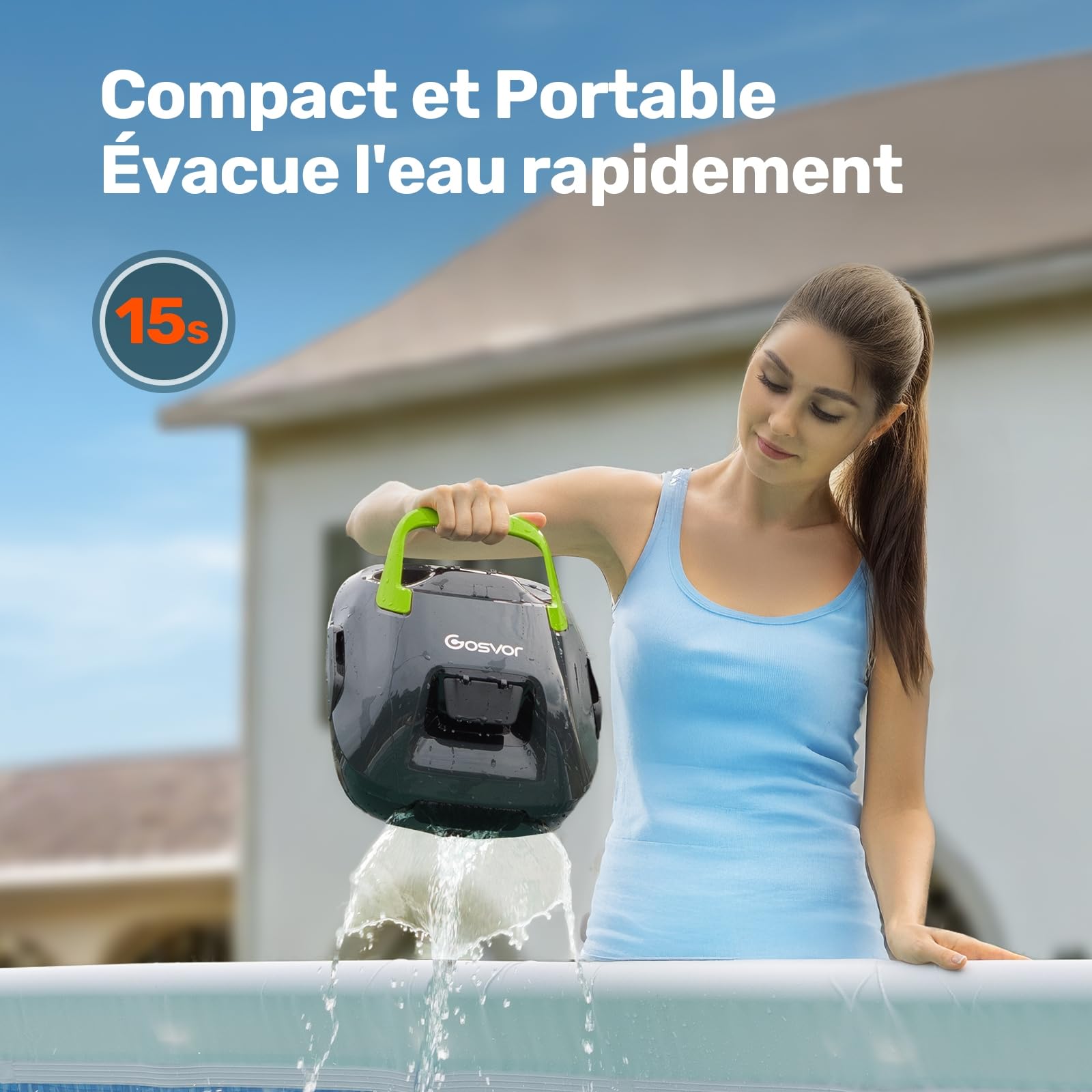 Gosvor Robot Piscine sans Fil, Aspirateur Piscine Automatique 6600 LPH, Robot Piscine Hors Sol Jusqu’à 85 m², Nettoyeur Piscine Autonome 90 Min, Recharge Rapide, Filtre Lavable