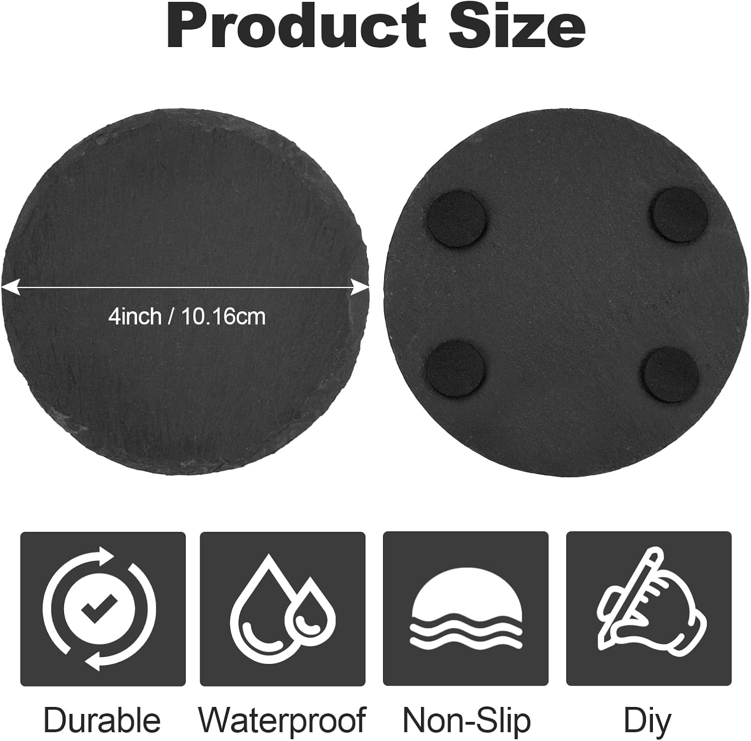 60 Pieces Slate Coasters. Dhfsleo 4 inch Black Coasters Stone Coaster Set,Laser Engraving Blanks with Anti-Scratch Bottom, Perfect for use in Your Home, Office, Kitchen,bar or Anywhere.Round