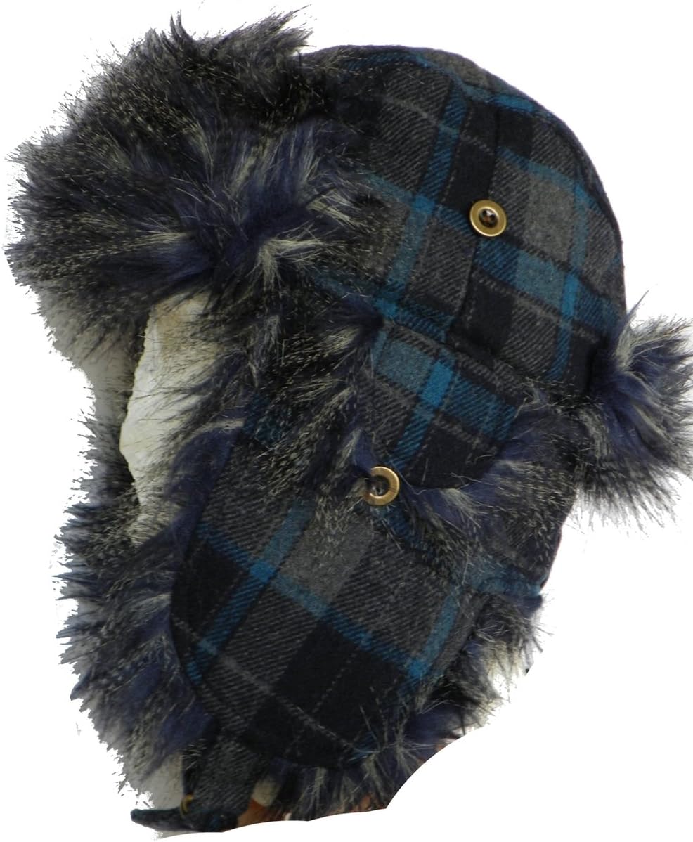 Christys Crown"Windham" Grizzled Punk Rock Wool Plaid Trooper Aviator Hat