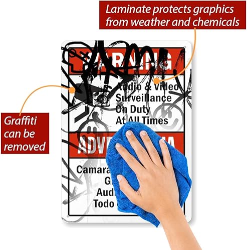 Miniatura 2 de SmartSign -S-9392-AL-14 Advertencia - Vigilancia de audio y video en servicio en todo momento  Aluminio de 10" x 14" - NegroRojo sobre Blanco