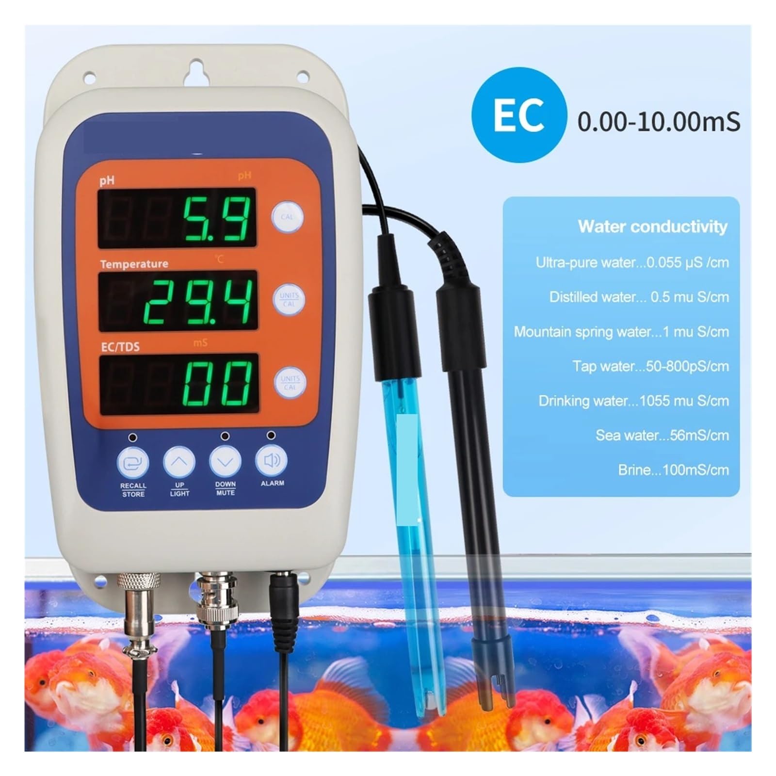 Testeur multi-paramètres LCD numérique 4 en 1 testeur de qualité l'eau PH Temp TDS EC détecteur moniteur d'eau,Haute précision