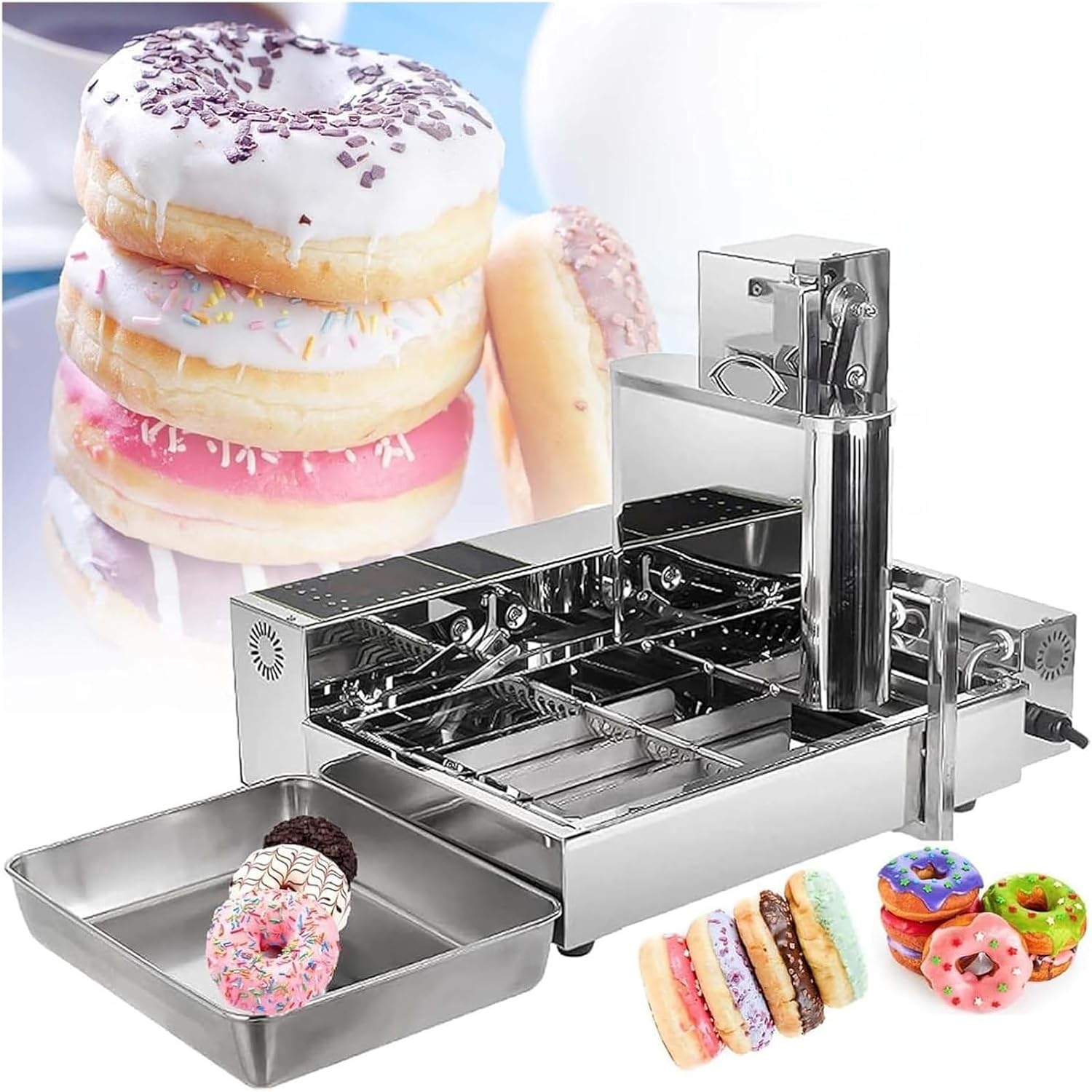 Commercial Donut Maker Machine, Fully Automatic 4/6 Rows Doughnut Maker with Lint Control Panel, Ideal for Bakeries and Cafes, Easy to Use, Perfect for Fresh Donuts