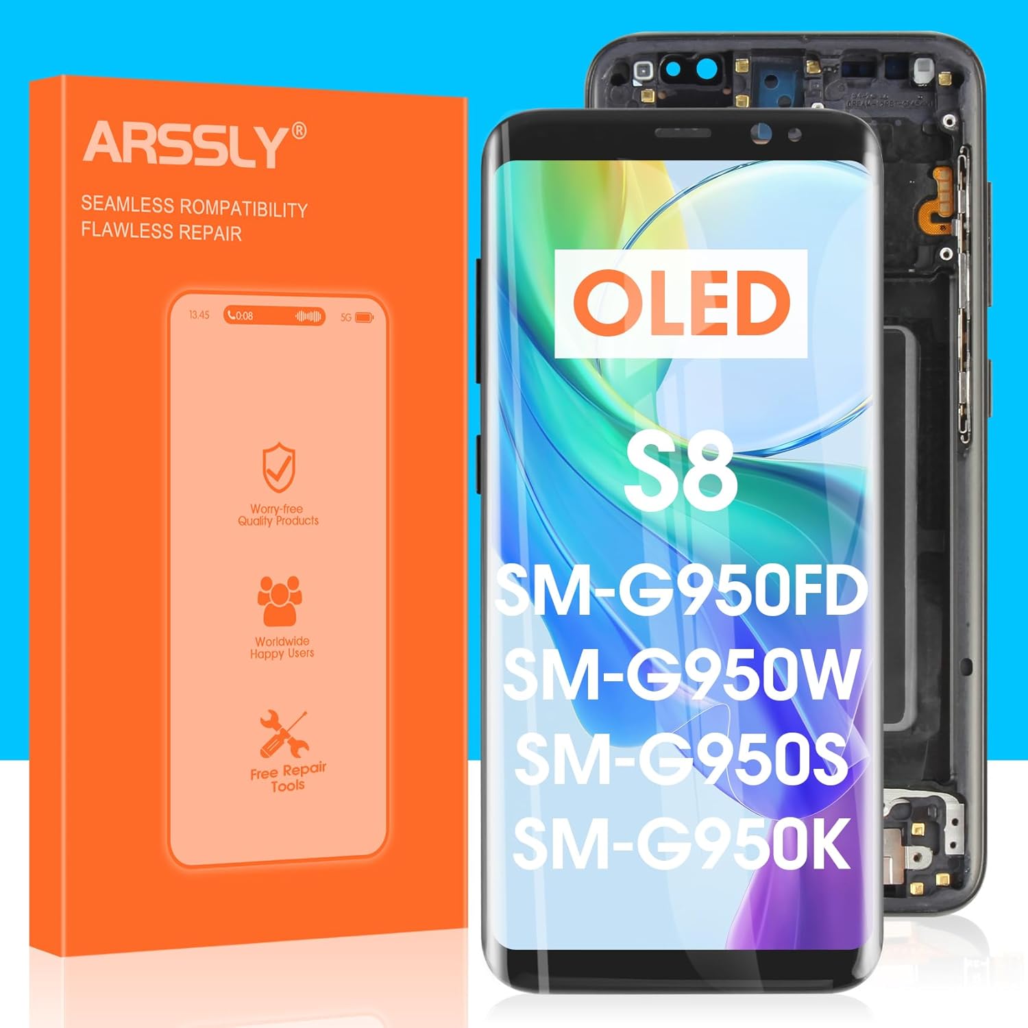 OLED for Samsung Galaxy S8 Screen Replacement for Samsung S8 LCD Display SM-G950F SM-G950U Touch Screen Digitizer Glass Assembly with Repair Kits (Black with Frame,Support Fingerprint)