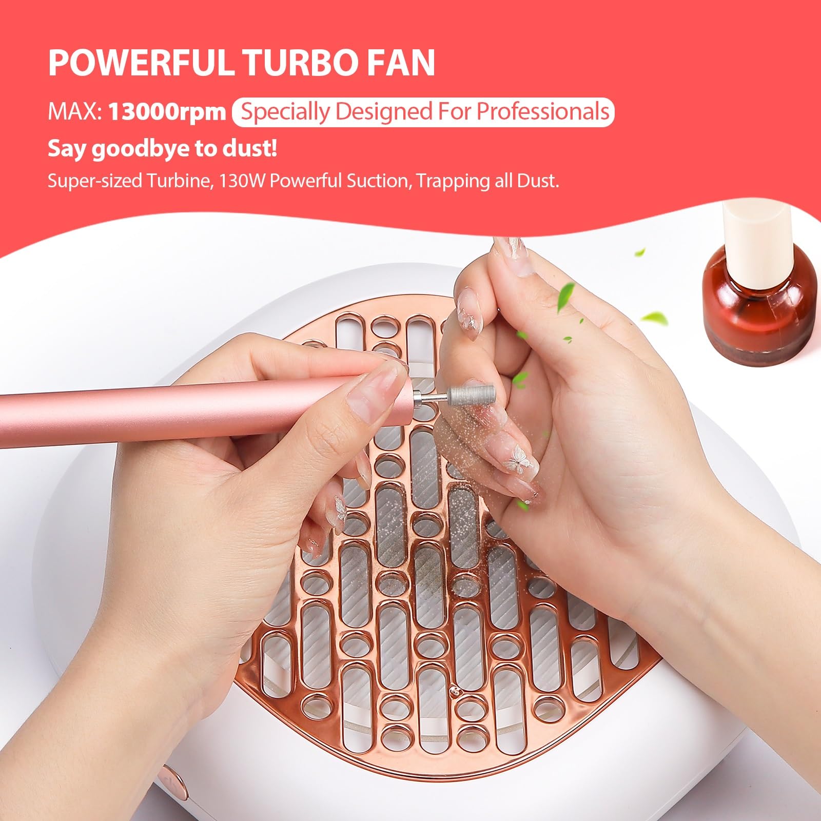 Nail Dust Collector, 130W Professional Nail Extractor Vacuum Nail Dust Cleaner with 2 Reusable Filters - Image 3
