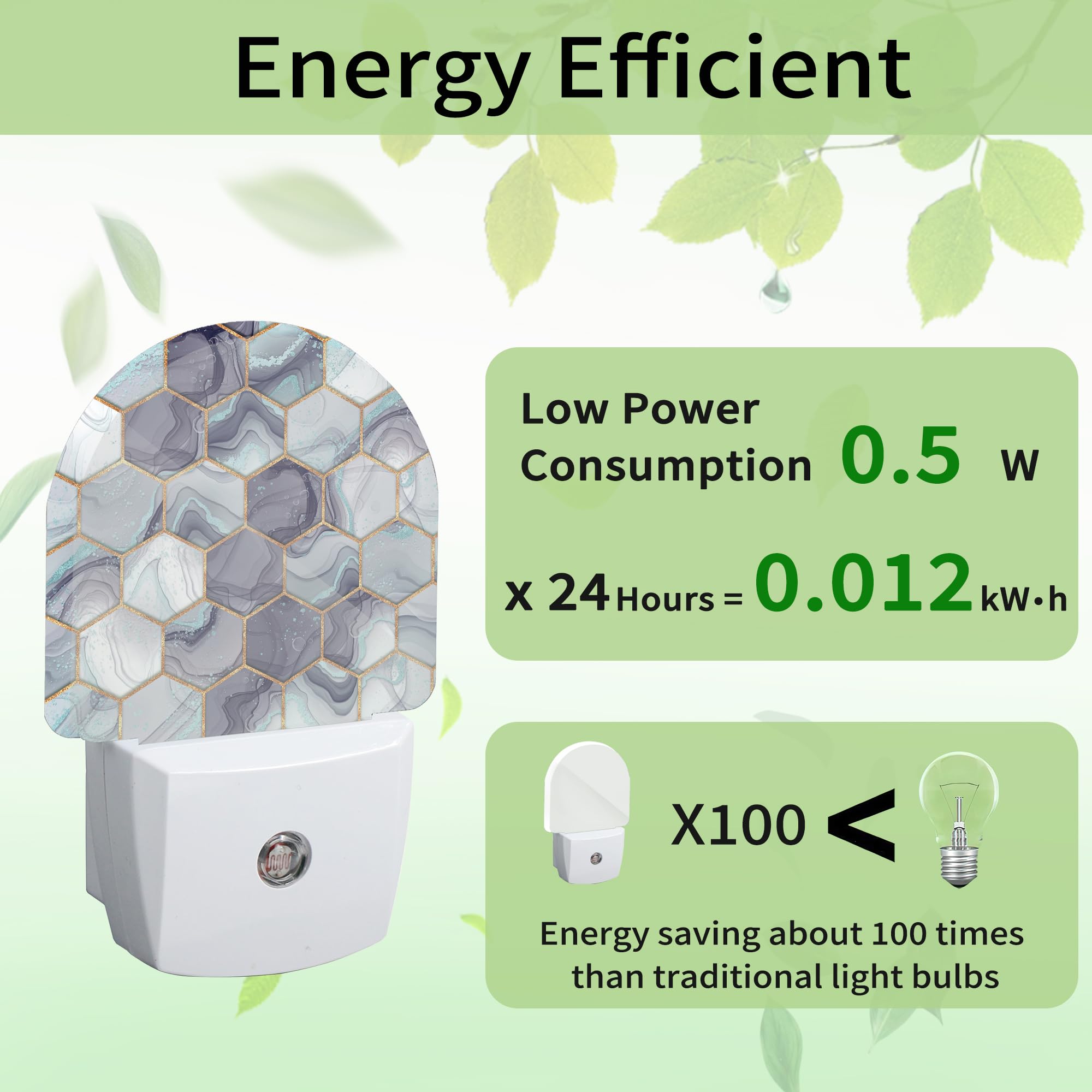 ZTHLL Hexagon Golden Blue Marble Night Light Night Light Plug into Wall with Dusk to Dawn Sensor LED — view 3