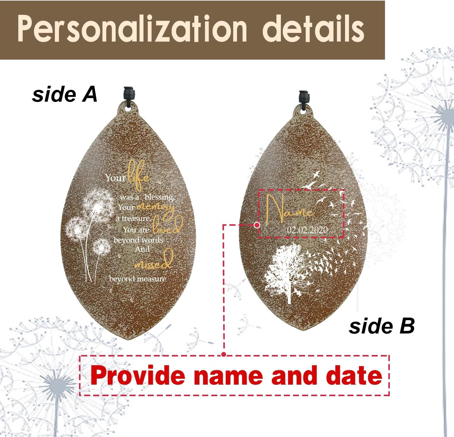 Personalized Sympathy Wind Chimes, Customized Name Wind Chimes, Commemorative Wind Chime for Loss of Loved Dad/Mom, Deep Tone Wind Chime 36inch, Outdoor Decor (Produced in USA)