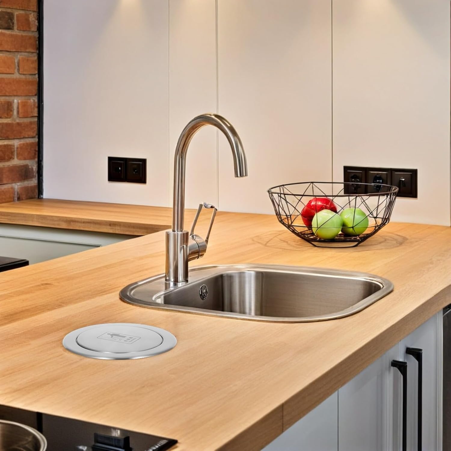 Stainless Steel Recessed Garbage Flap Lid for Countertop Trash Can Kitchen and Bathroom Trash Bin Cover with Spill-resistant Flip Cap for Home Use