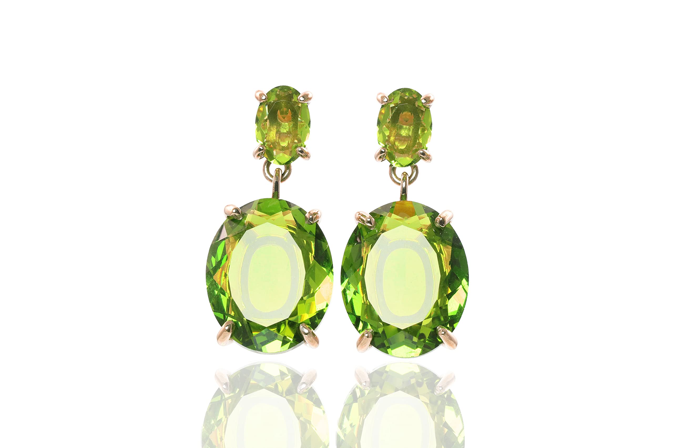 Anemone Pendientes de Peridot - Ovalada Doble Piedra Grandes Pendientes Colgantes - Lujosa Agosto Joyas de Nacimiento, Joyas de Piedras Preciosas, Joyas de Regalo para las Mujeres - Elija su Material