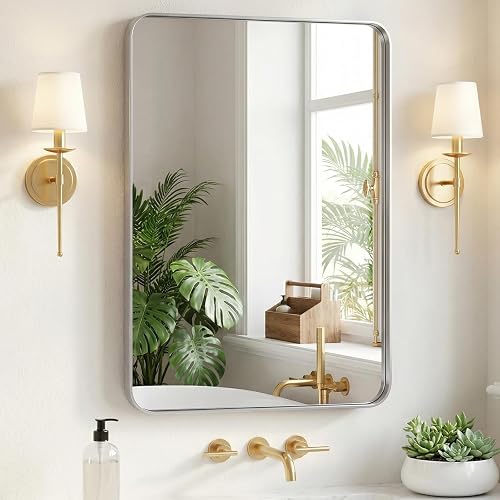 NEWBULIG 24"x36" Sliver Wall Mirror, Bathroom Mirrors for Over Sink, Matte Metal Framed Vanity Mirror with Tempered Glass, Entryway, Living Room, Bedroom