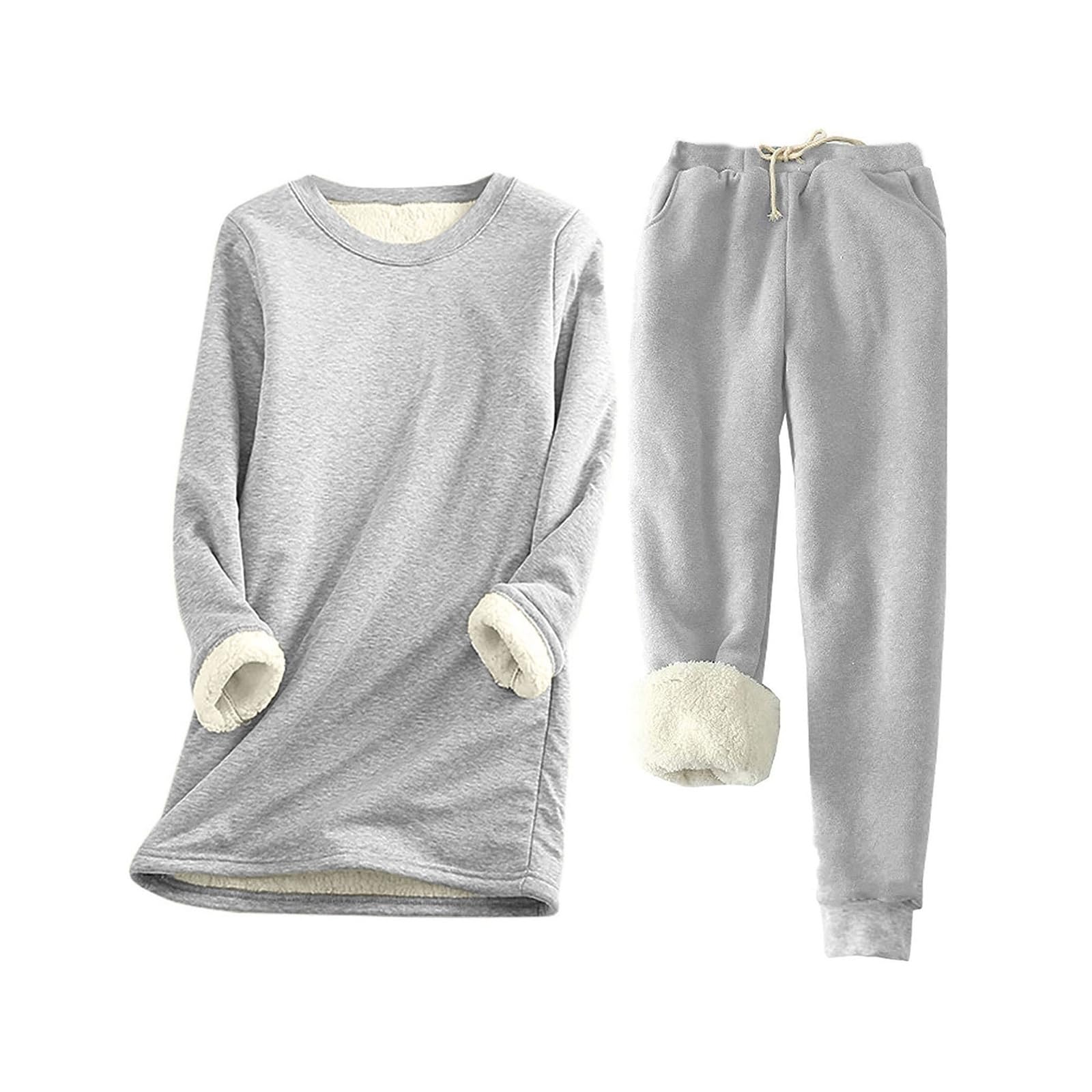Conjunto de Pijama de Sudadera y Pantalones con Forro para Mujer para Calidez Invernal con Traje de Felpa Tops cómodos y Holgados Ropa de Estar por casa cálida de Invierno para Mujer