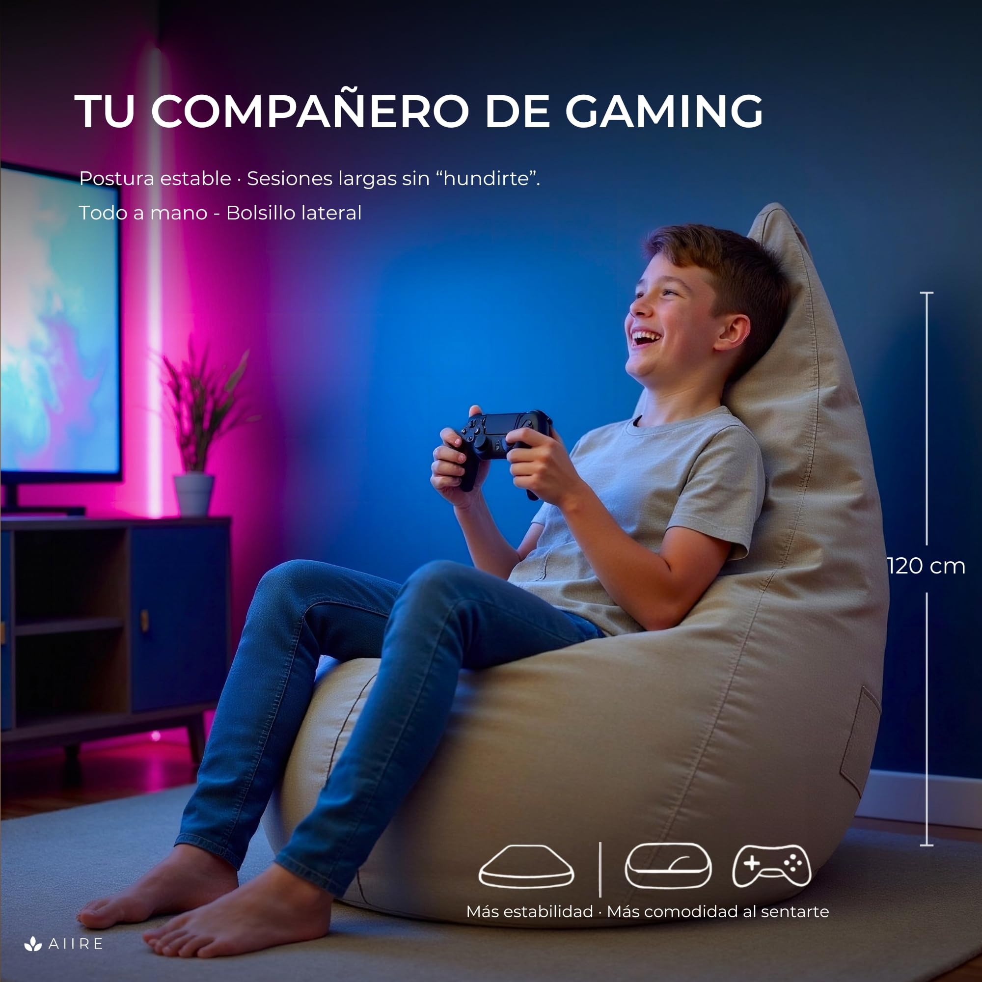 Aiire Puff Pera con Relleno Incluido - Puff Gamer Moderno de Diseño - Niño o Adulto para Salon o Habitación Juvenil - Sillón Puf Infantil XXL Adolescente - Puffs en Algodón Premium Beige