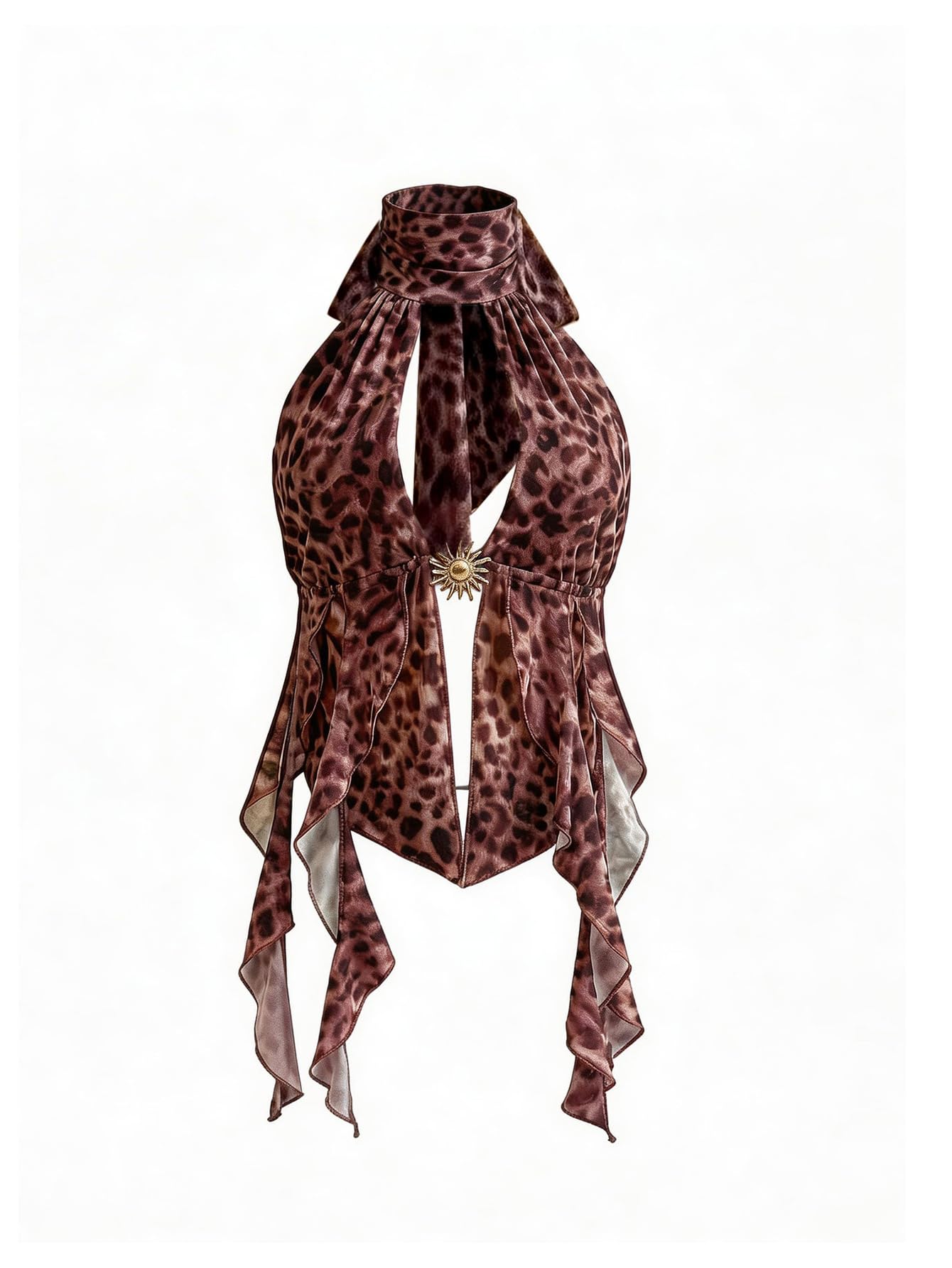 GORGLITTER Top estivo da donna Y2k con allacciatura al collo, motivo leopardato