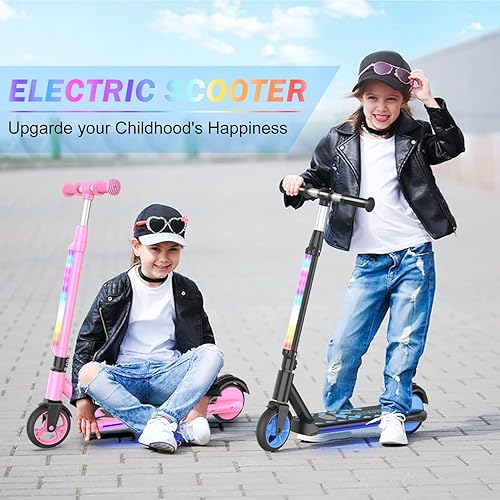 Miniatura 3 de Patinete eléctrico para niños, ligero y 3 alturas ajustables, scooter eléctrico para niños de 6 a 12 años, luces LED arcoíris, scooter eléctrico