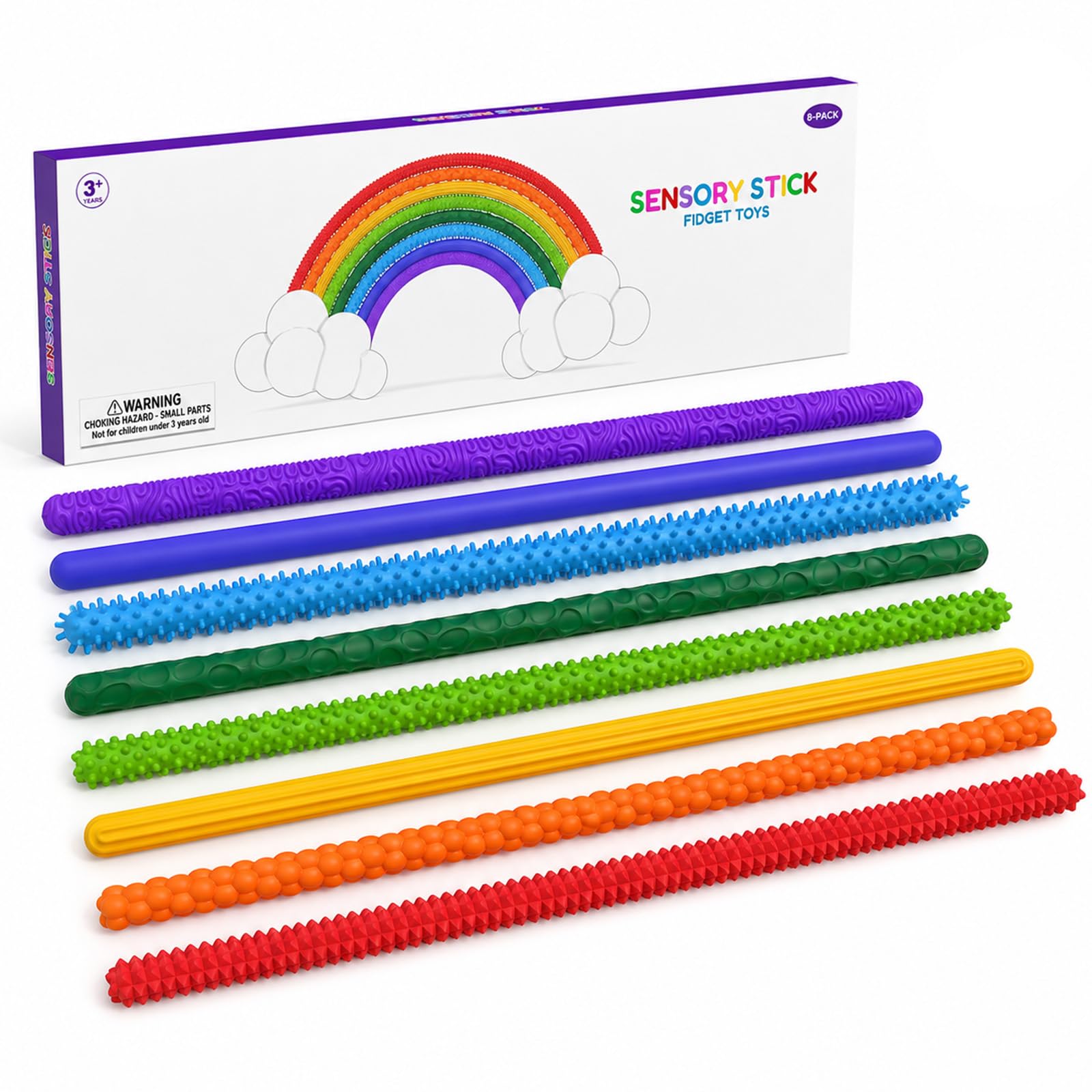 8 Pack Fidget Toys Sensory Sticks, Textured Silicone Fidget Toys, for Kids, Anxiety Relief & Stress Sensory Toy for Children Adults, Flexible Slap Sticks for Travel, Office, Classroom, Airplane