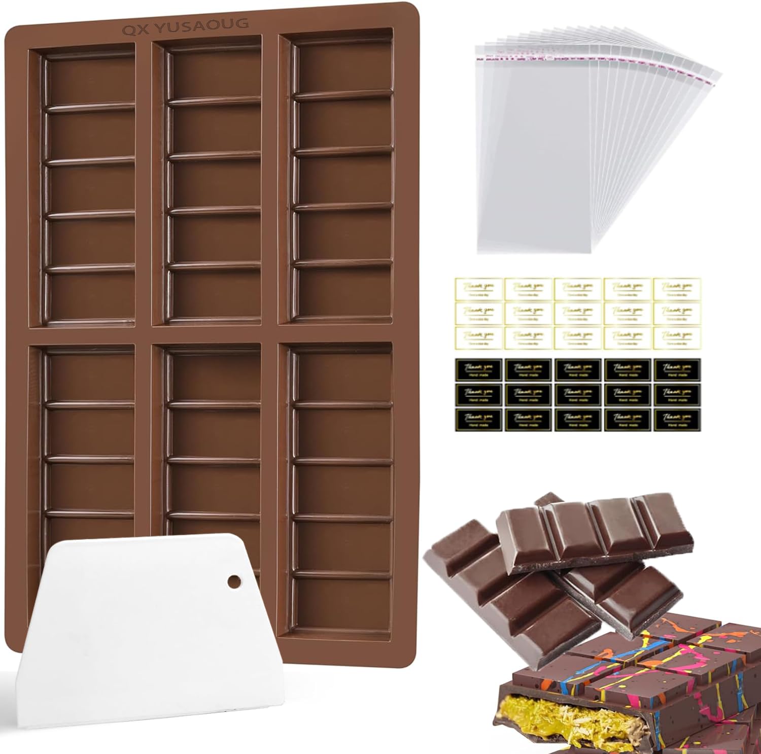 Chocolate Molds, Deep Chocolate Bar Molds 2 Pack, 1 Inch Deep Large and Thick Silicone Chocolate Bar Molds for Stuffed Bar, Big Chocolate Candy Bar Mold for Filling Knafeh Pistachio Chocolate Bar