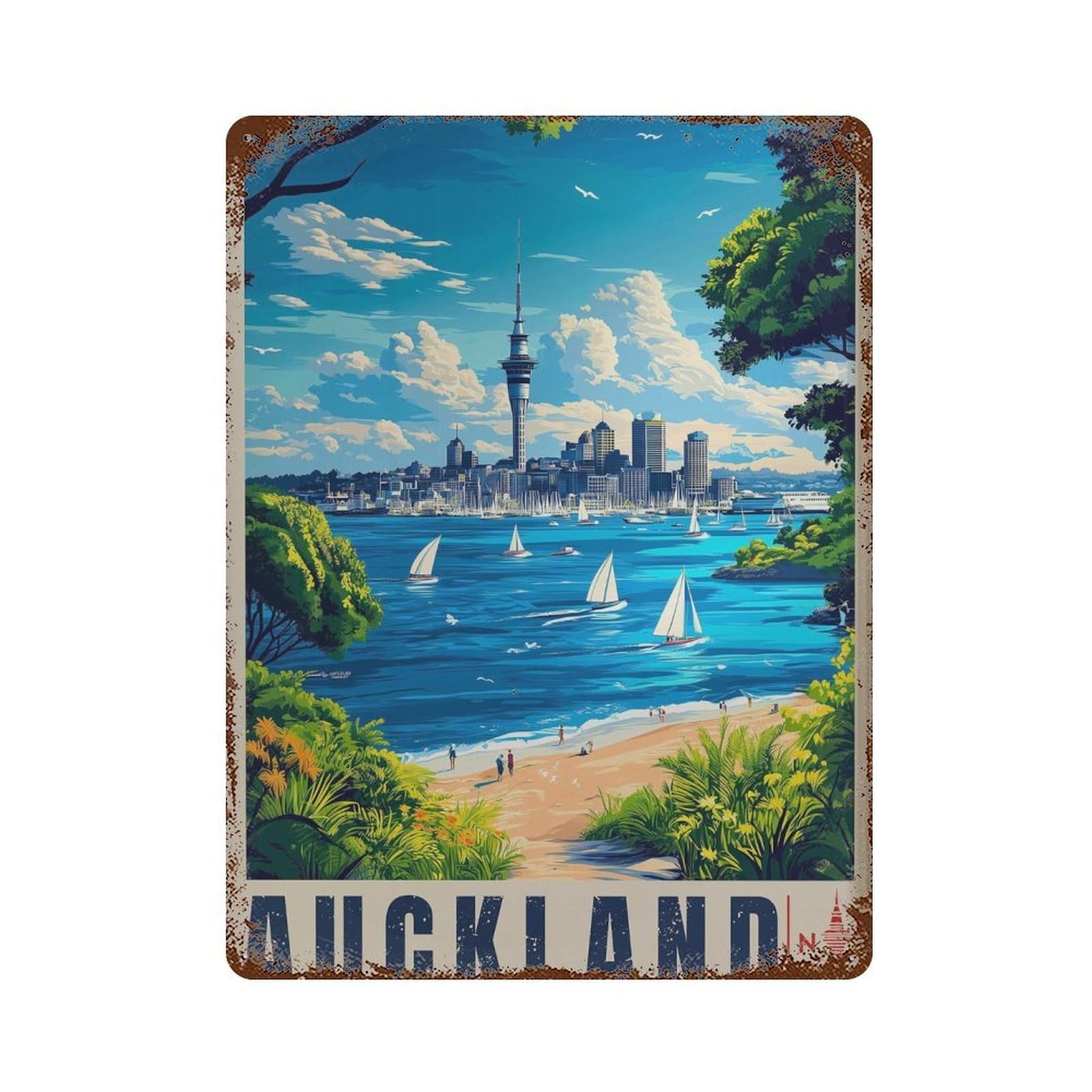 xiaoxiaoshen Auckland New Zealand Travel North Island Wall Decor Art Metal Tin Poster Modern Home Decor Art Home Bar Shop Decorations Vintage Sign 40x30cm