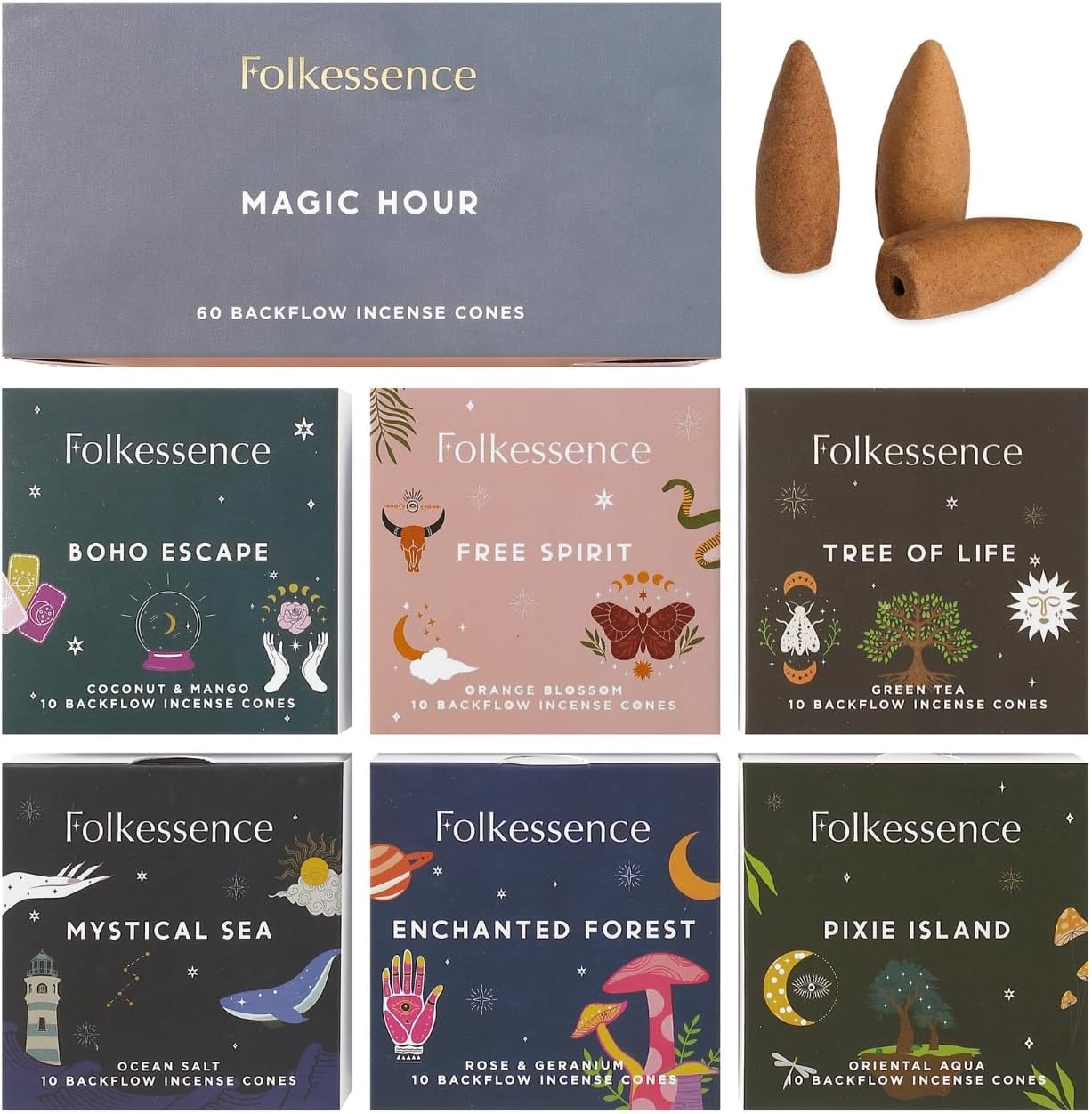Folkulture Backflow Incense Cones for Waterfall, Set of 6