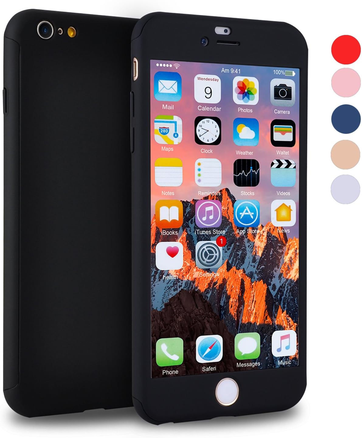 iPhone 6s Case, VANSIN 360 Full Body Cover Ultra Thin Protective Hard Slim Case Coated Non Slip Matte Surface with Screen Protector for Apple iPhone 6 and iPhone 6s (4.7'') - Black