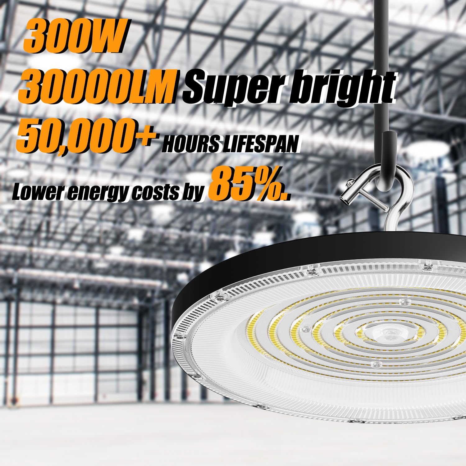 Zelvia 20 Pack LED High Bay Lights 300W 5000K AC110V-130V with US Plug - 30000 LM Commercial Bay — view 2