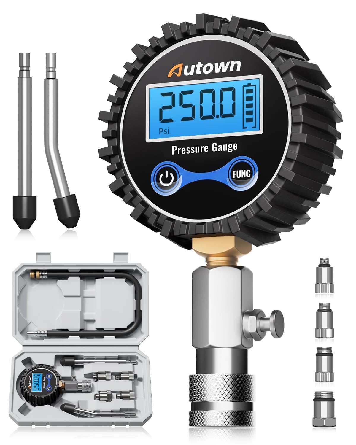 AUTOWN Digital Compression Tester Kit 8-Piece - 250 PSI Engine Compression Gauge with 4-Unit Backlit LCD, 1% Accuracy for Car Truck ATV Small Gas Engines