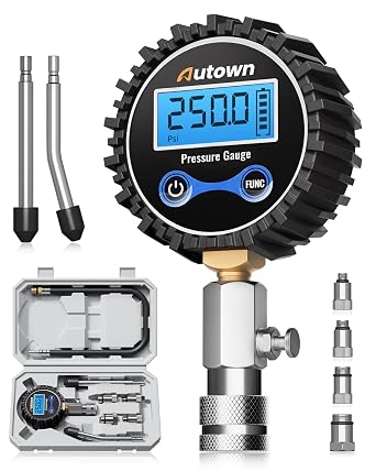 AUTOWN Digital Compression Tester Kit 8-Piece - 250 PSI Engine Compression Gauge with 4-Unit Backlit LCD, 1% Accuracy for Car Truck ATV Small Gas Engines