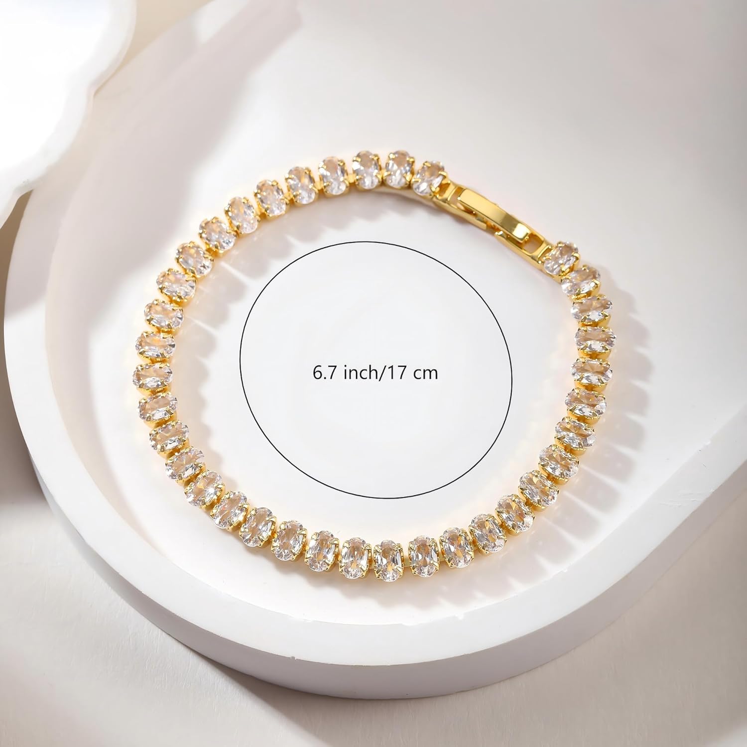 18K Gold-Plated Oval-Cut Cubic Zirconia Tennis Bracelet | 5.9–7.5 inches Multiple Sizes Fashionable Women's Gold Tennis Bracelet - Image 3