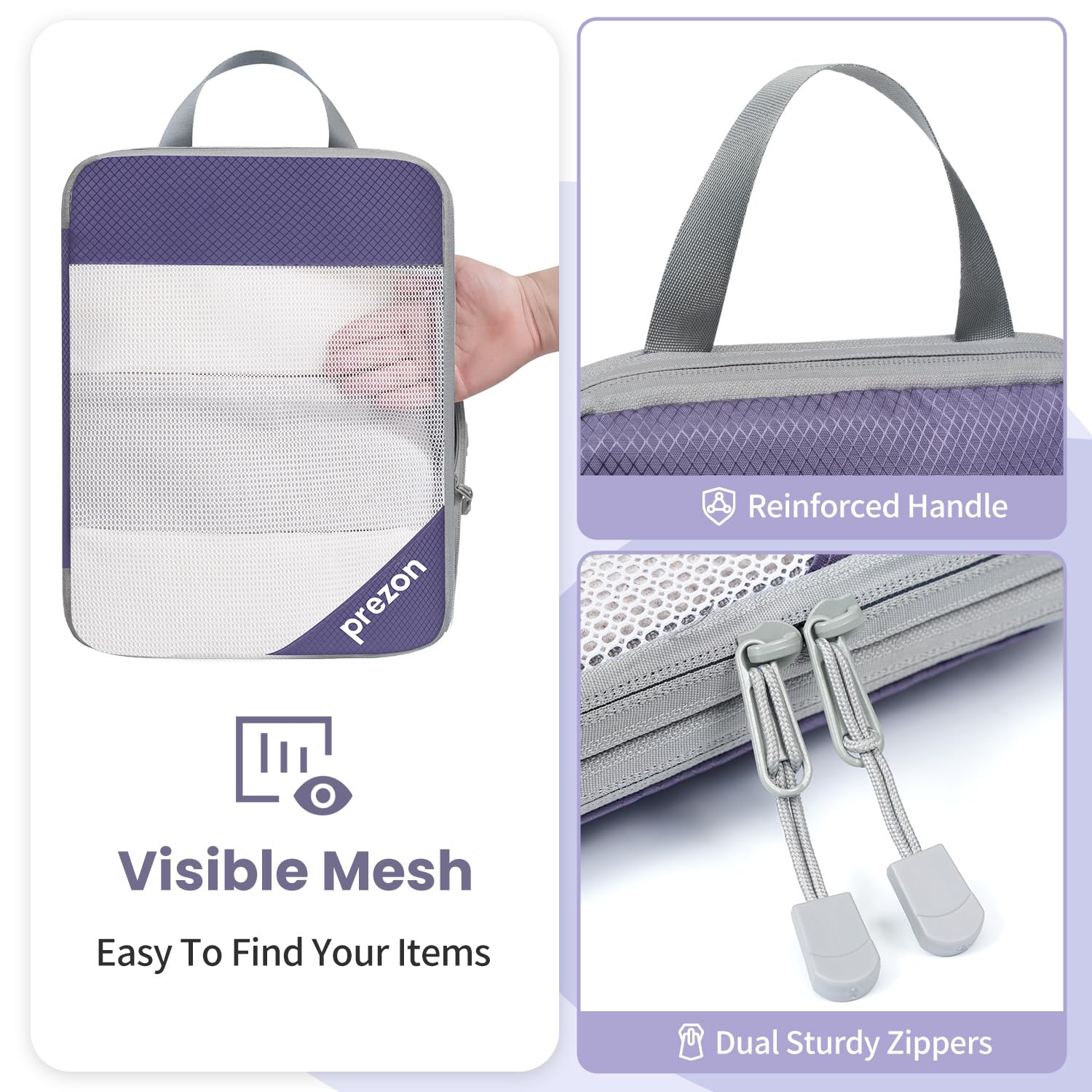 Versatile 6-Set Compression Hollow Packing Cubes, Conception en maille transparente, Peu encombrant et léger, Organiseur de bagages portable et durable, Indigo