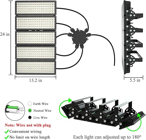 Miniatura 7 de Kekeou Luces de estadio de 500 W, luz de inundación LED al aire libre, 6500 K, 70000 lm, súper brillante, equivalente a 3500 vatios, iluminación de