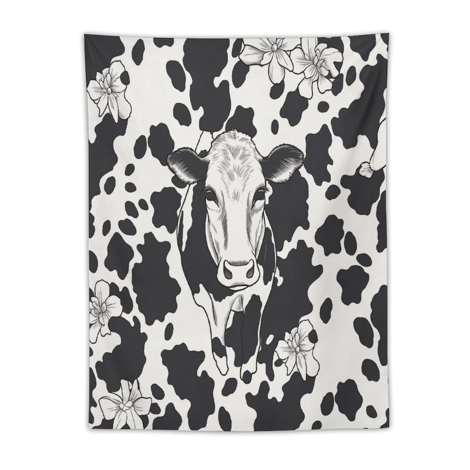 MUSM Black And White Cow Tapestry with Installation Kit Personalized Wall Tapestry Aesthetic Tapestries Backdrop Banner Wall Art Hanging Decor for Home Picnic Beach Blanket 30"x40"