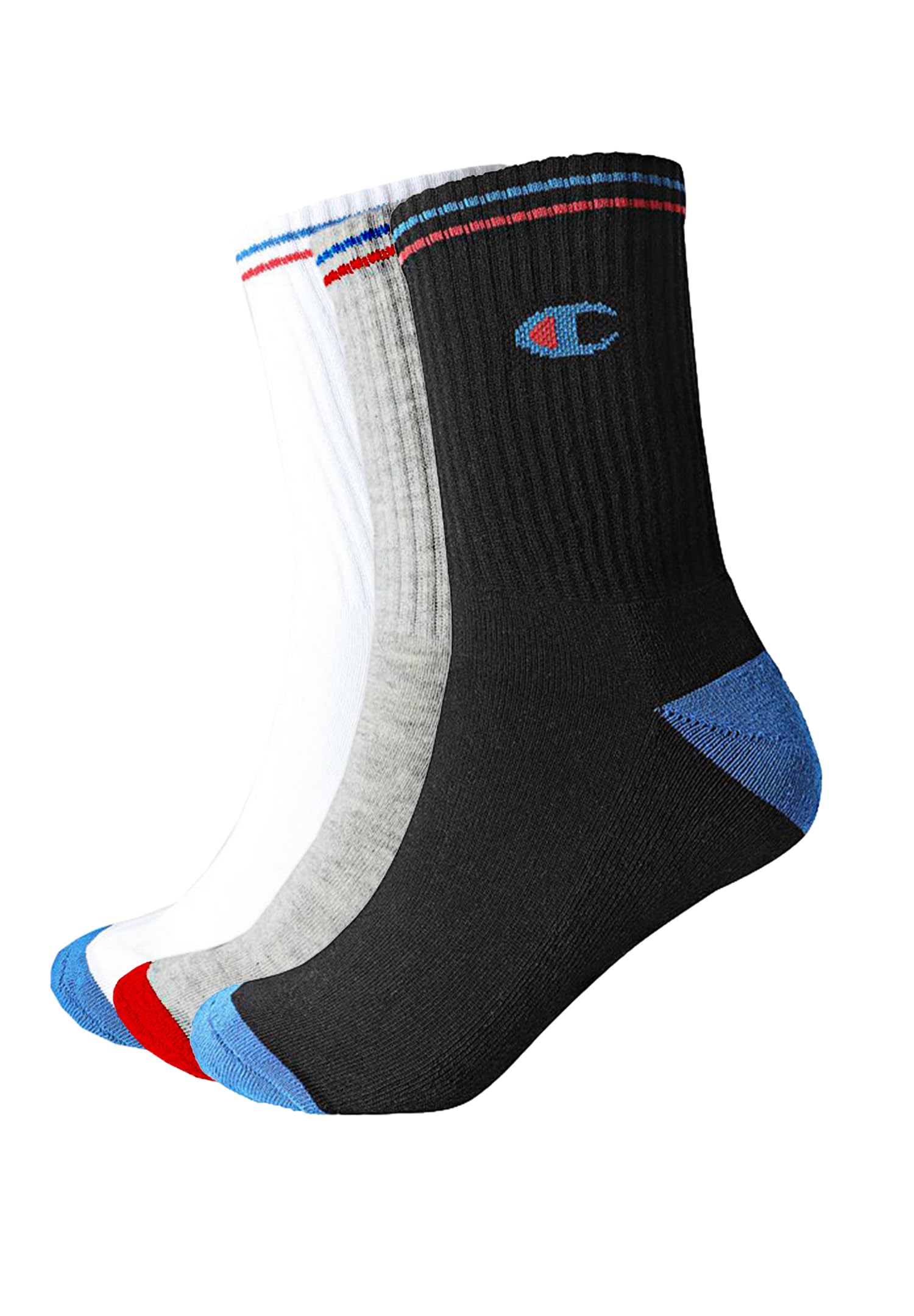 Champion Unisex Basics 3pk Crew Socks, Black, 38 UK