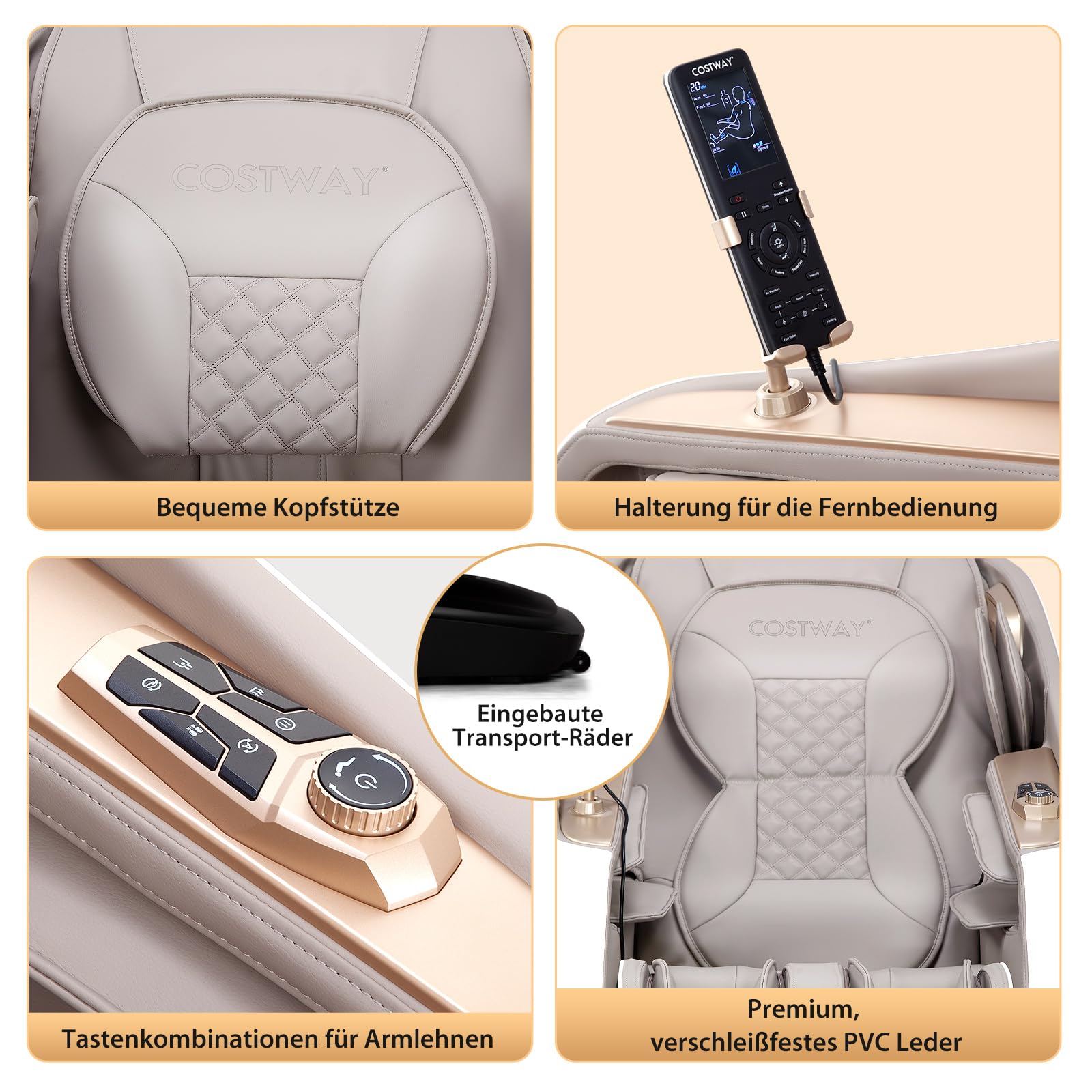 COSTWAY Massagesessel, Zero Gravity SL Track Shiatsu Massagestuhl Heizung & Luftdruckmassage, Ganzkörpermassagesessel mit 12 Automatik-Modi & Fernbedienung, Elektro Relaxsessel für Zuhause (Weiß)