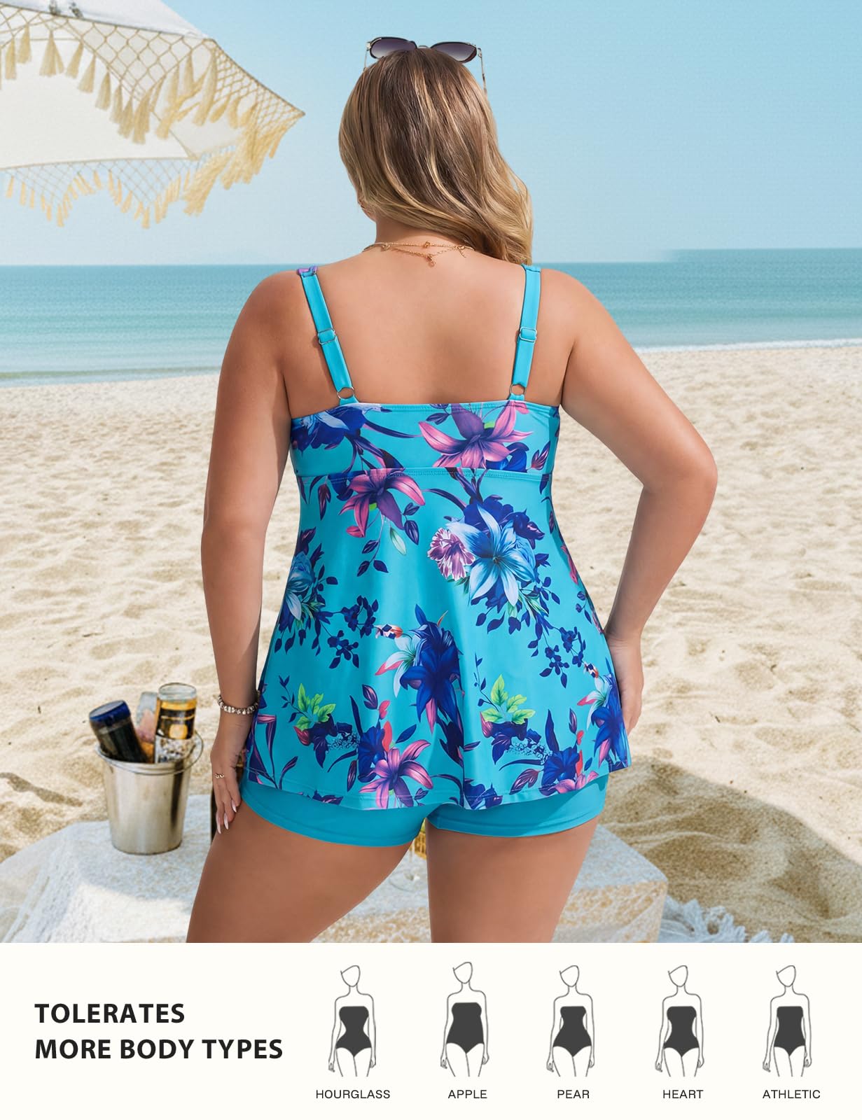 Hanna Nikole Tankini grande taille pour femme, maillot de bain deux pièces 2026, maillot de bain superposé, haut de bain trapèze avec short de plage taille haute