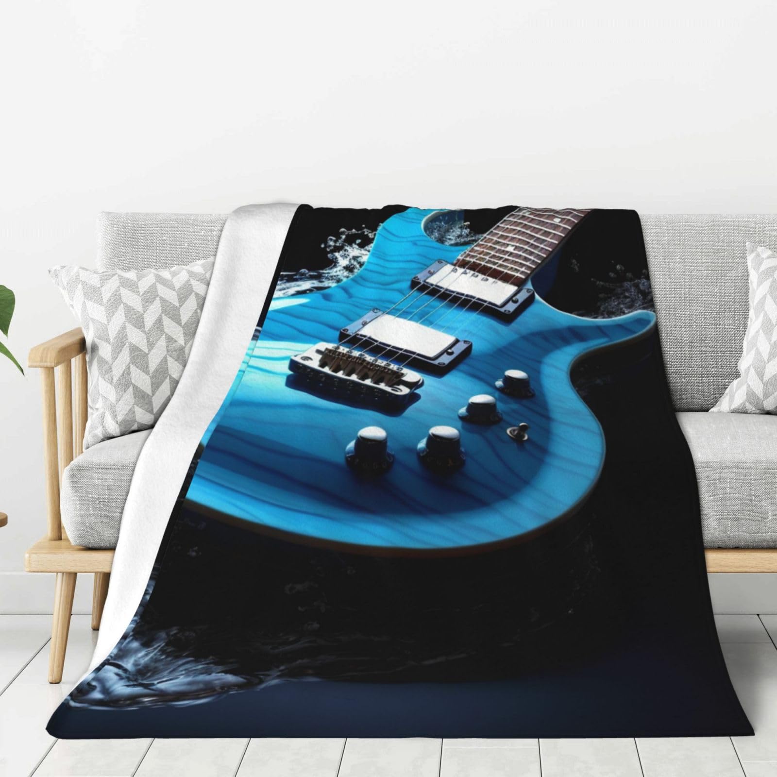Blue Guitar Throw Blanket Plush Flannel Fleece Blanket, Soft Lightweight Cozy Blankets 50"X40" for Bed Couch Sofa Travel