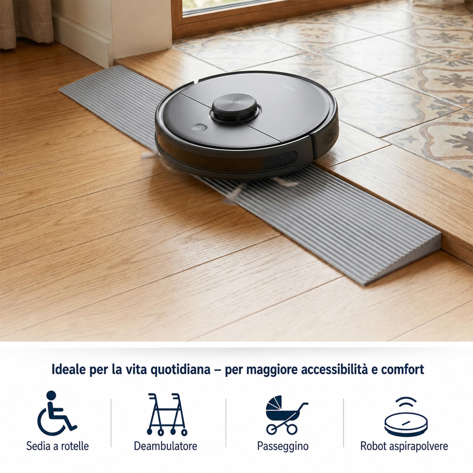 Rampa per Soglia,Rampa per Disabili 900 x 80 x (10-30) mm Rampa Moto Rampa per Sedia a Rotelle Passeggini Deambulatori o Scooter (Grigio, 90x8x3cm)