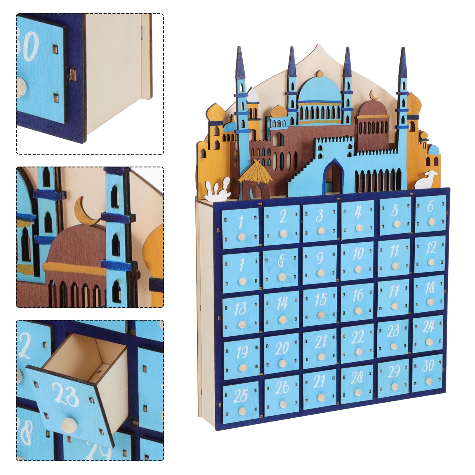 Ramadan Holz Countdown Kalender 2 Stück mit 30 Tagen für Wohnzimmer Dekoration und Familienbindung Vielseitiger Eid Mubarak Adventskalender als Ramadan Deko