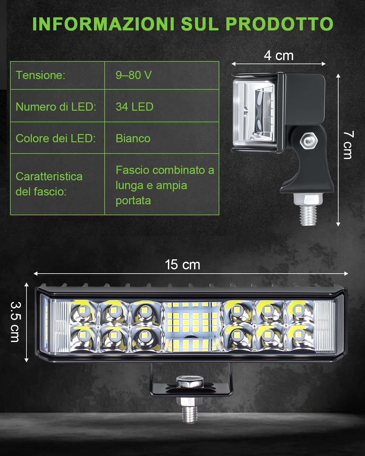 2 Pezzi Fari LED da Retromarcia 102W con Riflettore Laterale 9-80V, Impermeabili IP65 Fari LED per Veicoli Commerciali, Macchine Agricole, Veicoli Offroad, Camion, Trattori, 4x4, ATV