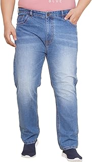 JOHN PRIDE Plus Size Men's Stretchable Mid-Rise Comfort Fit Clean Look Blue Cotton Jeans for Men Price In India
