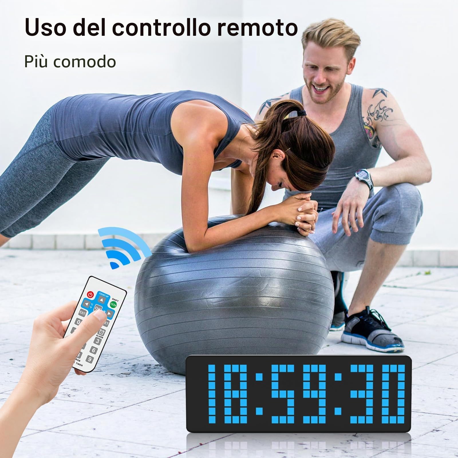 Timer Palestra, Orologio Palestra Digitale da 13,2" LED Orologio da Parete Digitale Grande con Conto alla Rovescia/Cronometro per Allenamento per Uso Interno ed Esterno Casa Esercizi Sportivi (Blu)