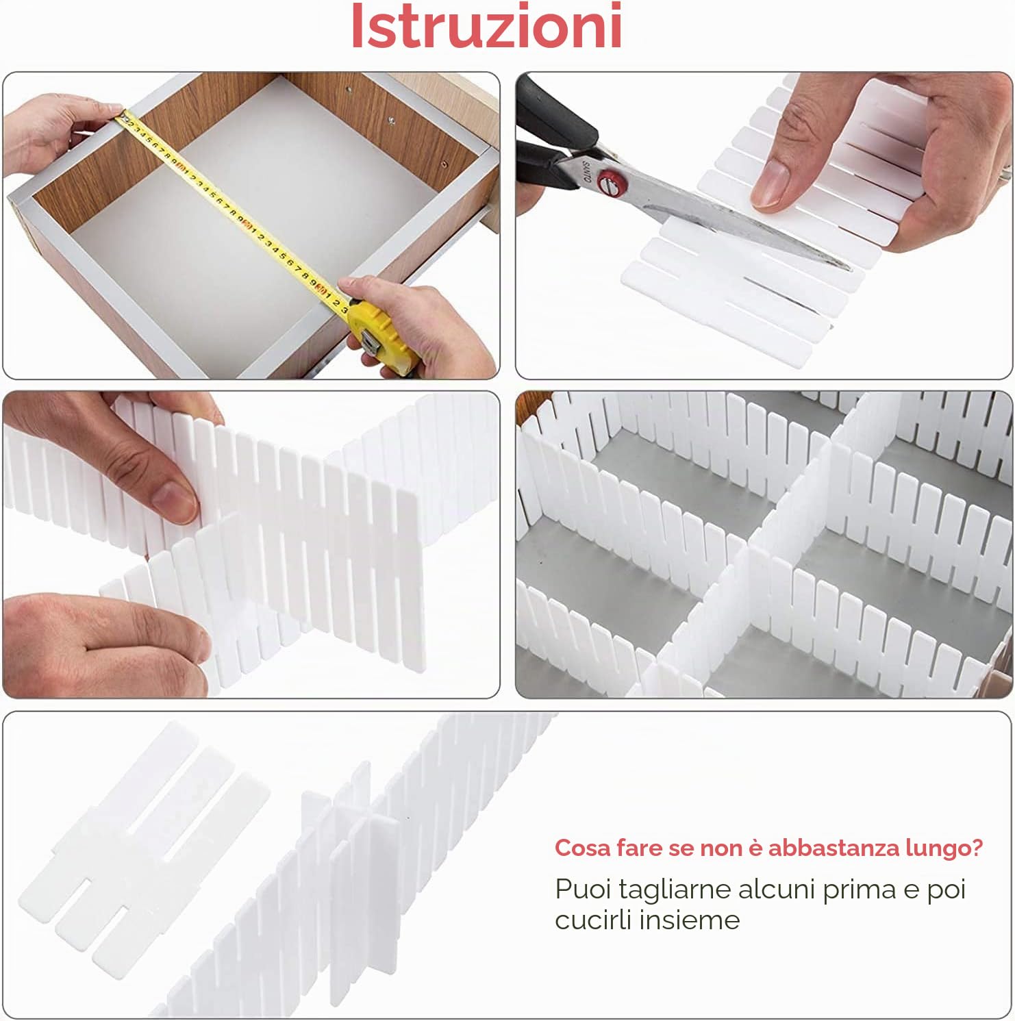40 Pezzi Separatori Cassetti Organizzatore Cassetto Regolabili per Biancheria Intima, Calze, Trucco, Forniture per Ufficio, Bianco