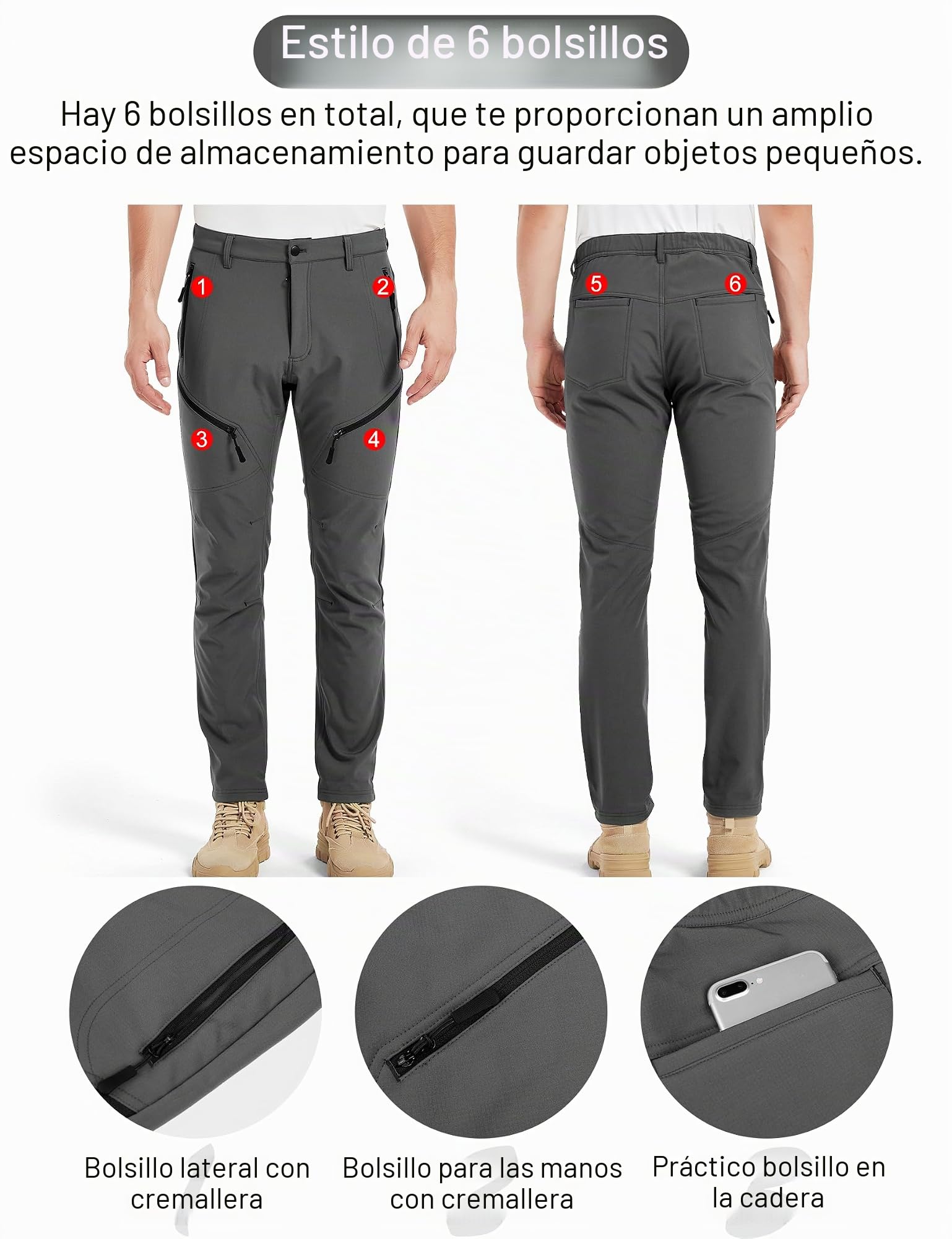 KUTOOK Pantalones Trekking Hombre Invierno Pantalones Soft Shell Hidrófuga Cálidos y A Prueba De Viento con Forro Polar para Senderismo Escalada Montaña(HP010)