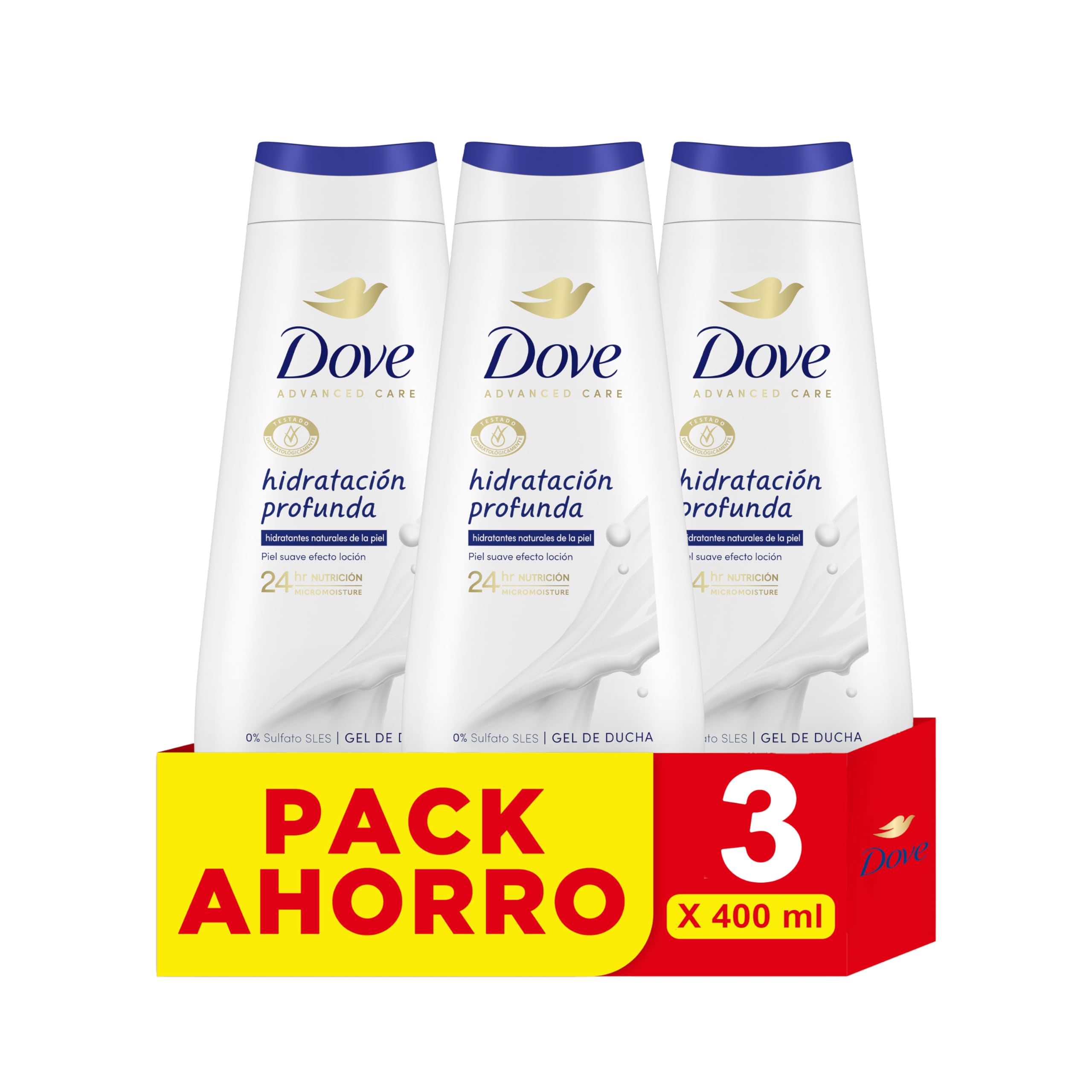 Dove Weiß Advanced Care Duschgel Mit Tiefer Feuchtigkeitsversorgung, Natürliche Feuchtigkeitscreme, 3 X 400 Ml