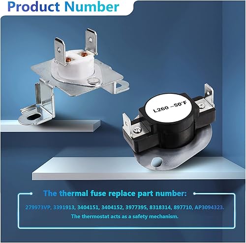 Miniatura 4 de 3387747 Elemento calefactor para secadora y kit de termostato 279816 y reemplazo de fusible de corte térmico 279973 3392519 Compatible con Kenmore,