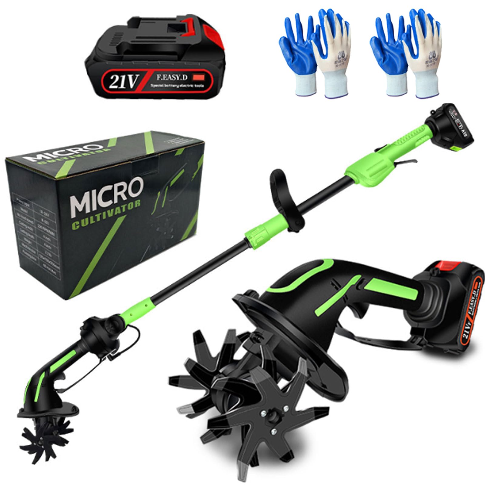 Generico Motozappa Senza Fili, Coltivatore Elettrico da Giardino con Manico Estensibile, profondità 10cm, 4 Lame Mini Fresatrice Manuale per Giardinaggio e Aiuole