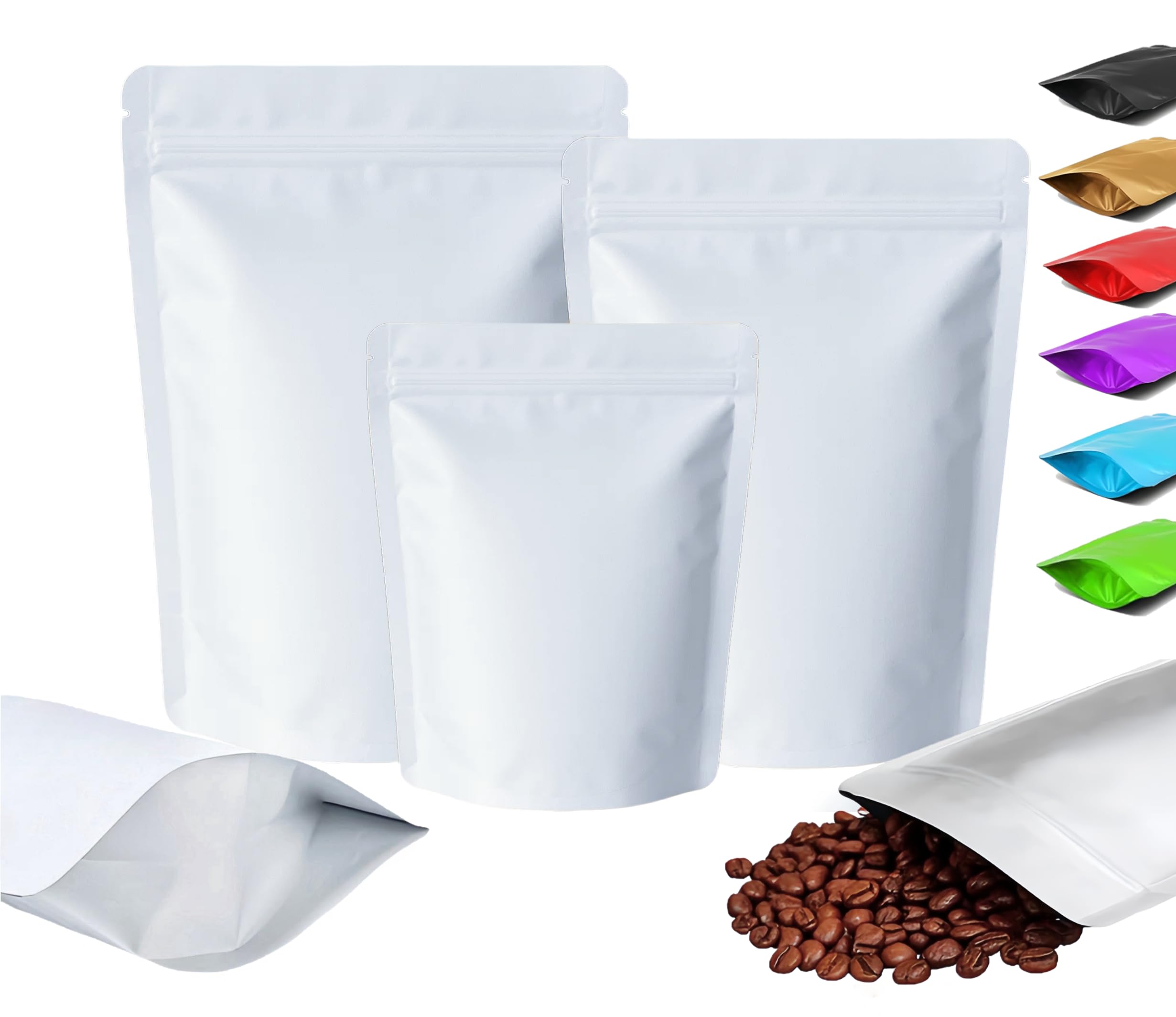 Plaphy 100Pcs Resealable Stand-up Pouches, Mylar Bags (White, 18 x 26 cm)