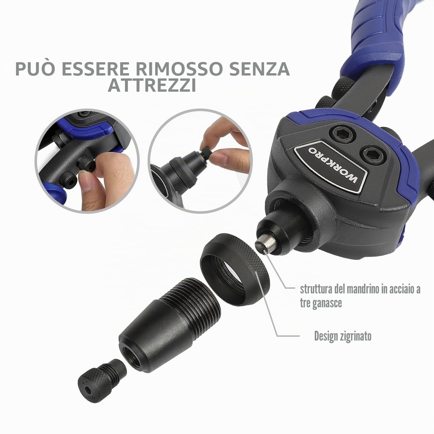 WORKPRO Rivettatrice Manuale con 5 Teste Intercambiabili, Pistola a Rivetti per Installazione Mobili