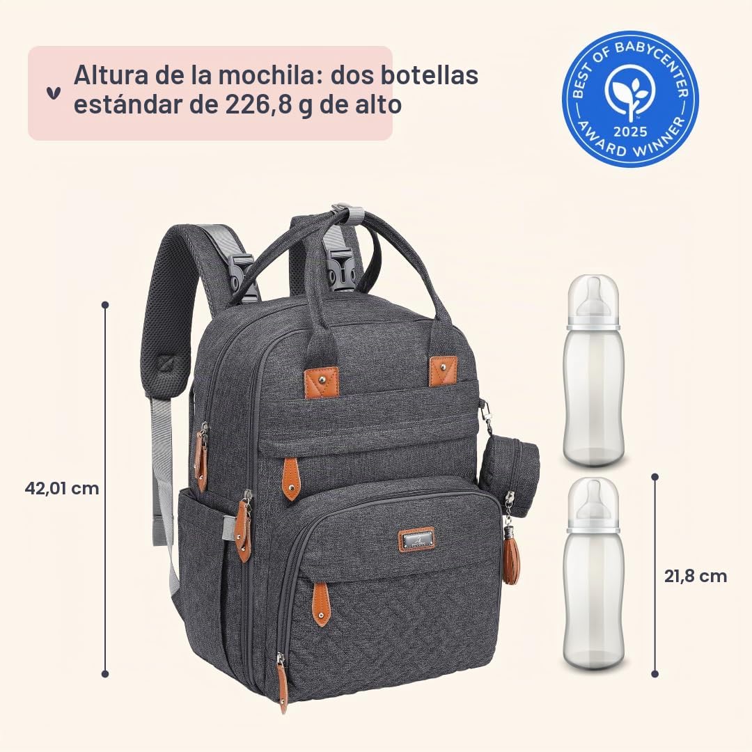 BabbleRoo Mochilas de Pañales para Bebé, Gran Capacidad Mochila de Cambio Bolsa para Pañales con Cambiador y Porta Chupones para Mamá y Papá