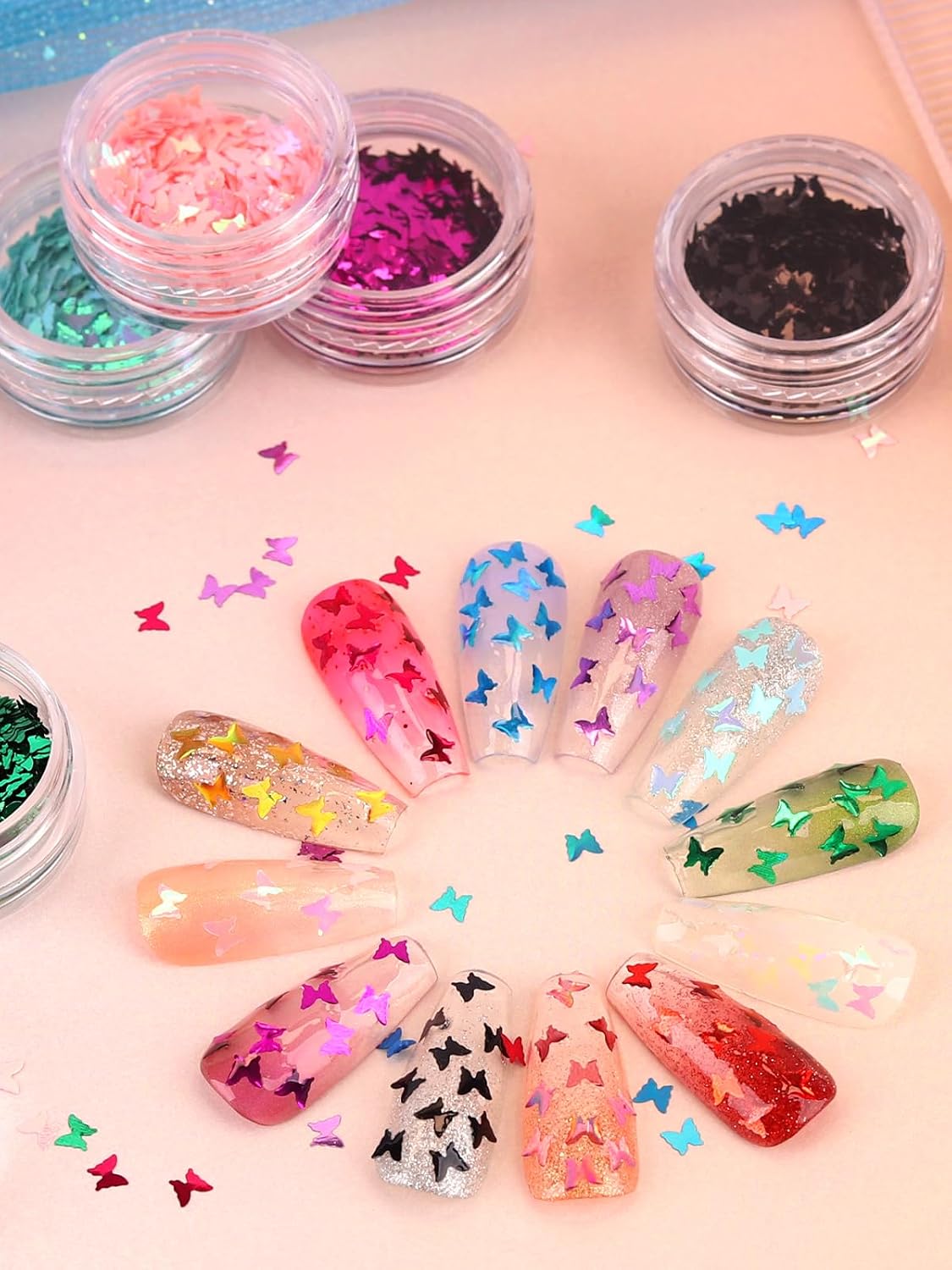 Kalolary 12 Color Butterfly Nail Art Glitter Sequins for Nails Art