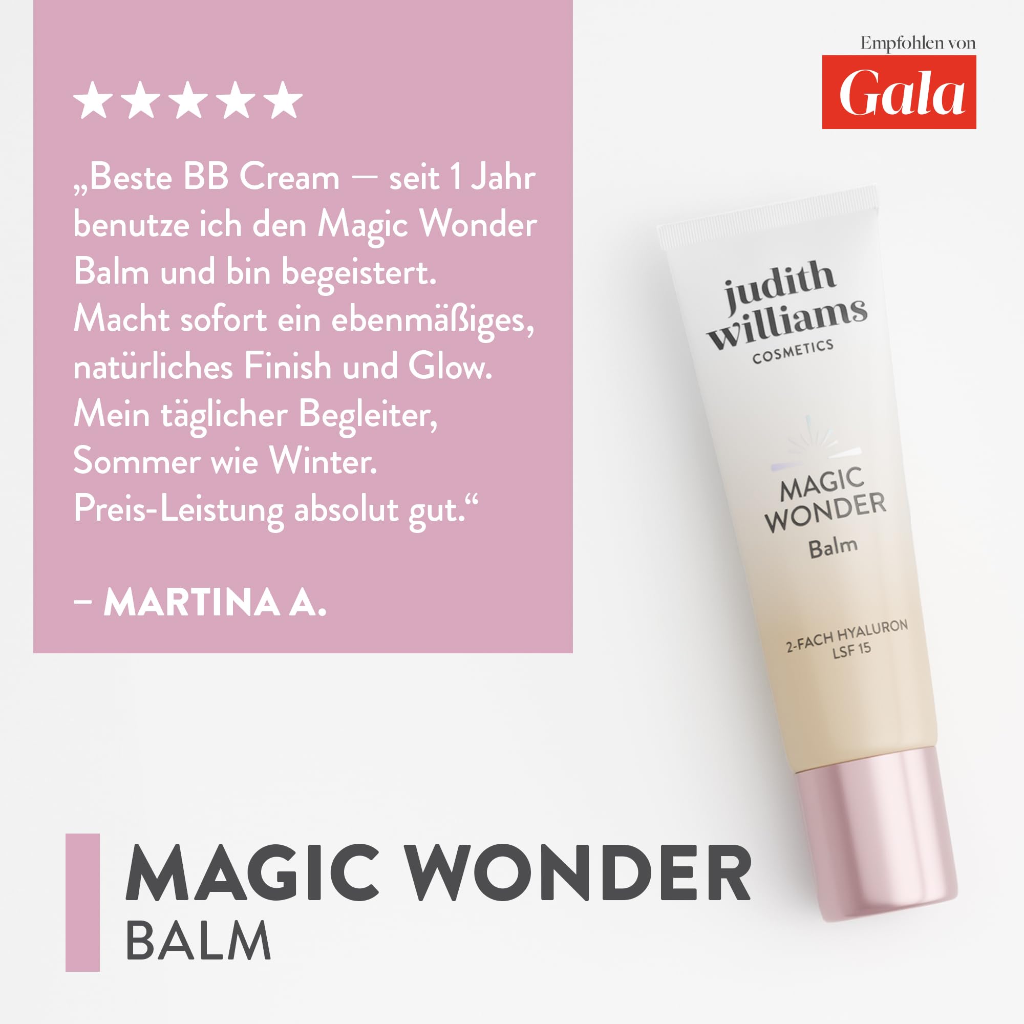 Judith Williams Cosmetics – Face Balm Magic Wonder 30 ml – getönte Tagescreme mit LSF und Anti-Aging-Effekt, feuchtigkeitsspendende und hauttonanpassende BB Cream | LSF, Anti-Aging-Effekt, feuchtigkeitsspendend, hauttonanpassend, BB Cream
