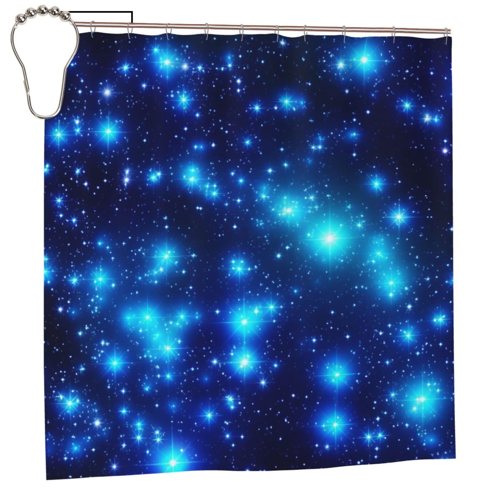 Rideau de douche imperméable bleu étoilé 183x183 cm avec 12 crochets pour salle de bain