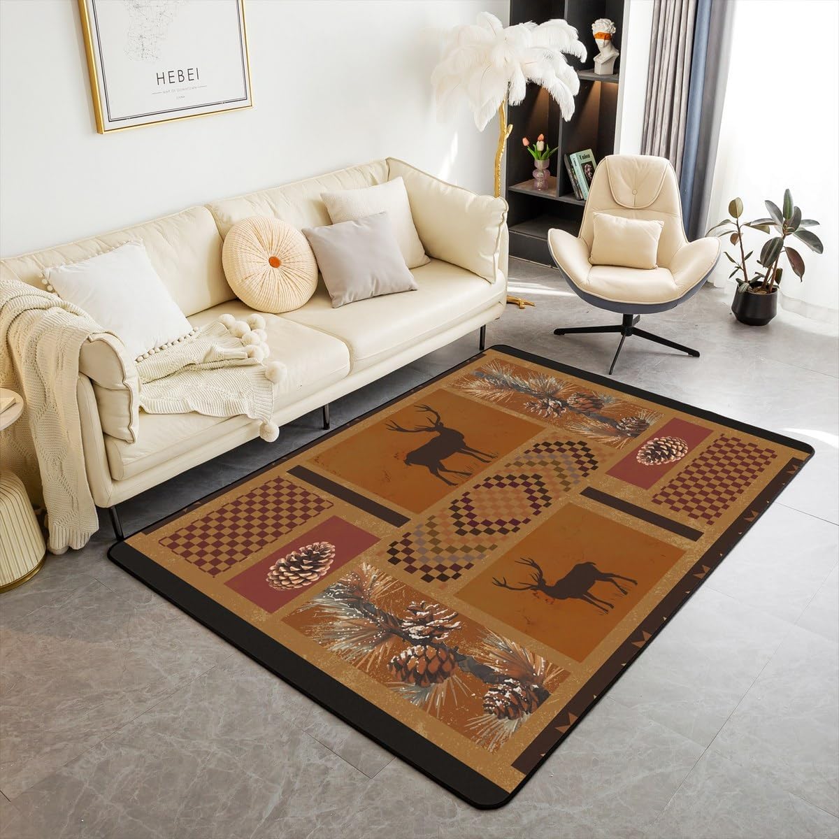 Rustic Farmhouse Style Area Rug,Camouflage Dinosaur Kid Boys Jungle Adventure Living Room Rugs for Kids Teens Adult,Wildlife Dinosaur Silhouette Non Slip Washable Decor Carpet 3'x5'x0.39''